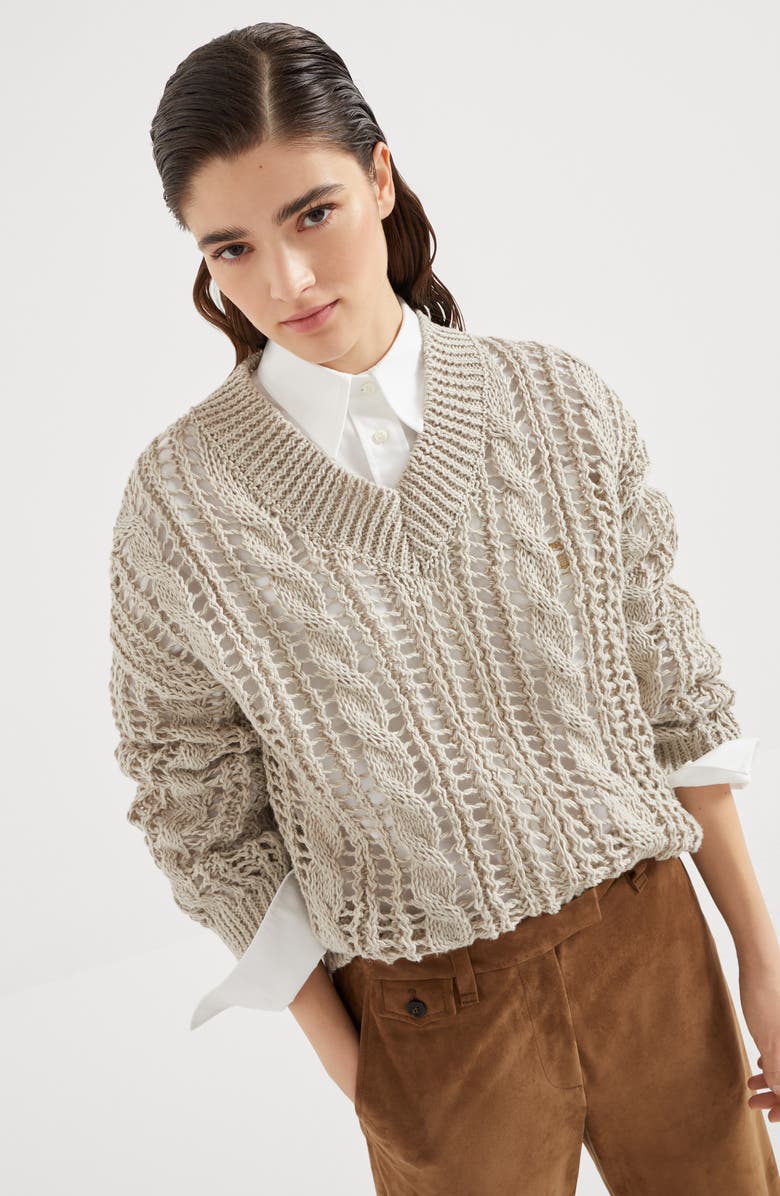 Brunello Cucinelli Cable & Mesh sweater, Alternate, color, 