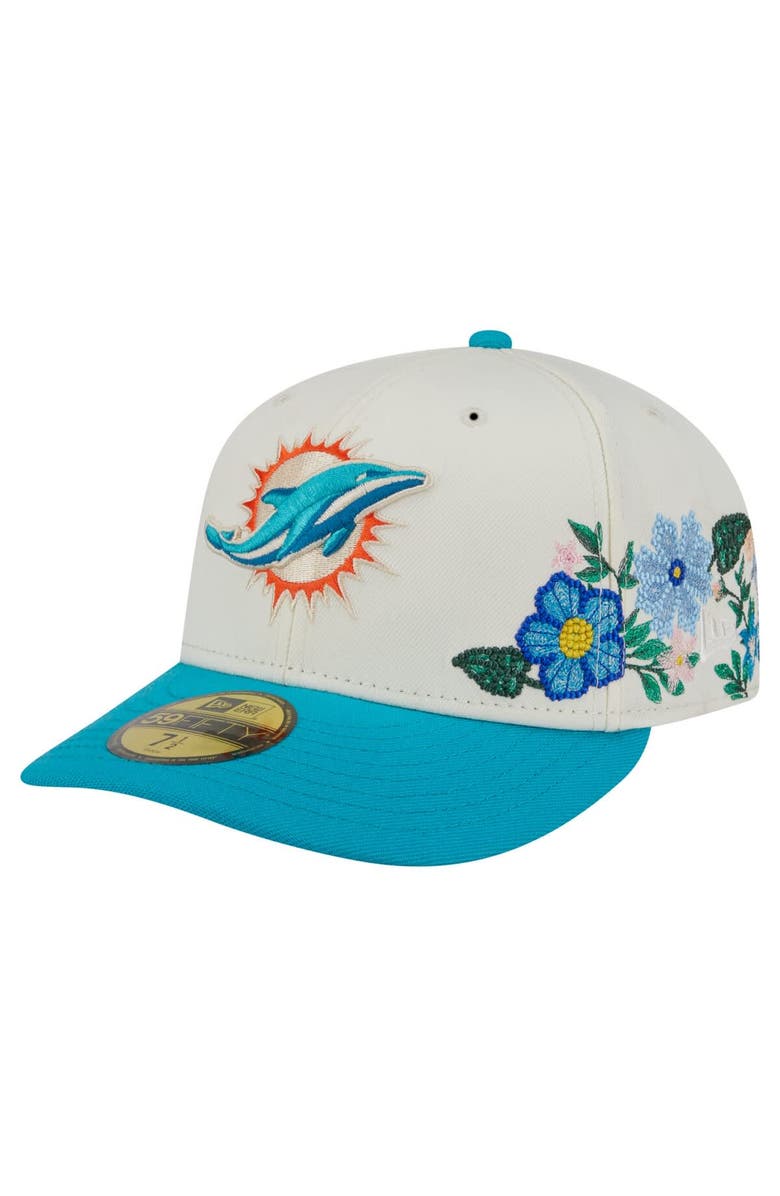 New Era Men's New Era Cream/Aqua Miami Dolphins Tonal Floral 59FIFTY Fitted Hat, Alternate, color, Cream