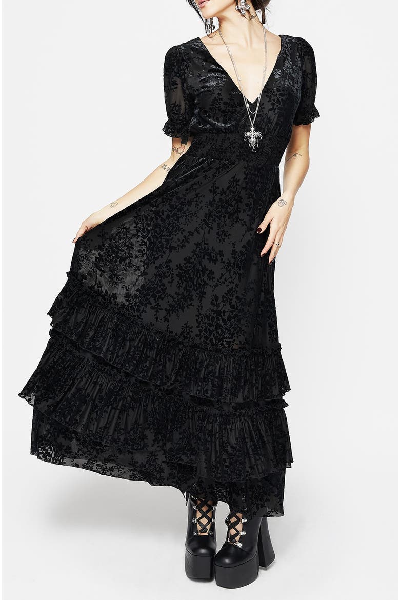 Lilias Devoré Tiered Maxi Dress, Alternate, color, Black