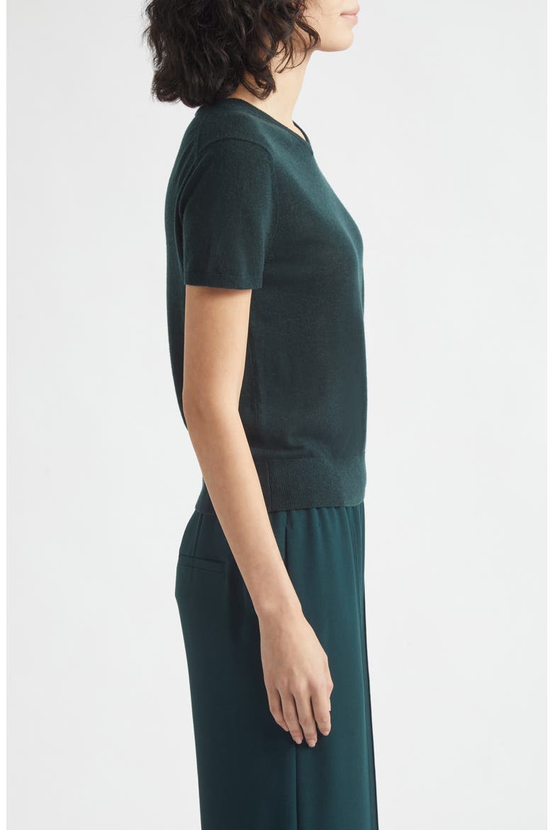 High V-Neck Short Sleeve Wool Sweater, Alternate, color, JUNIPER