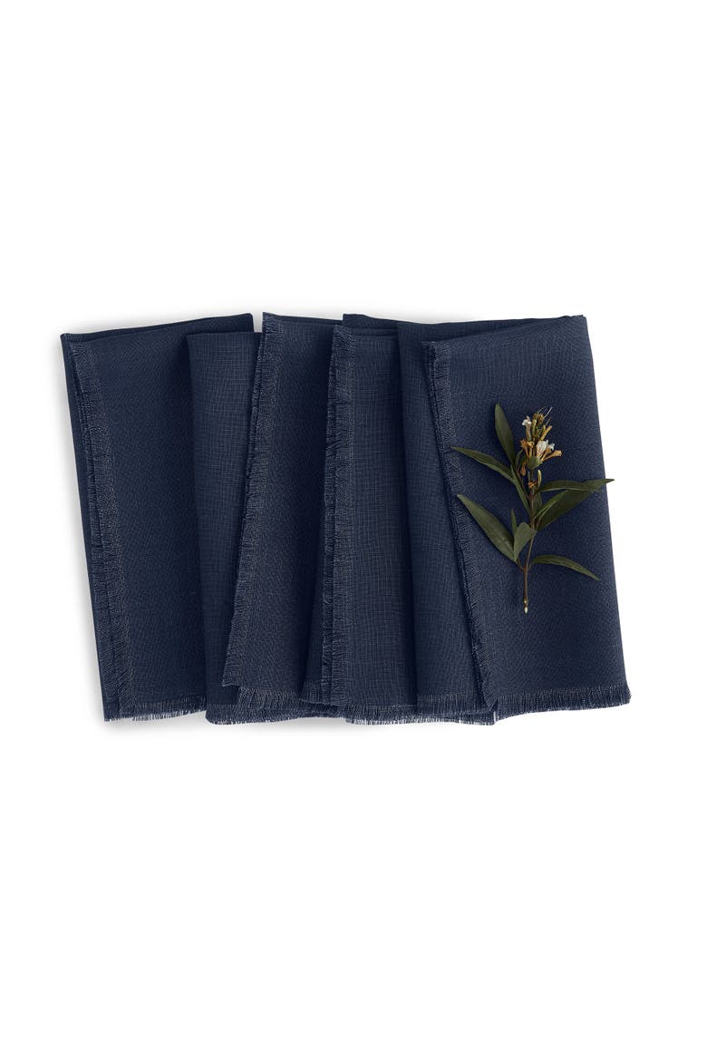 Linen Dinner Napkins Set of 4, 20 x 20" - Fringe, Main, color, Navy