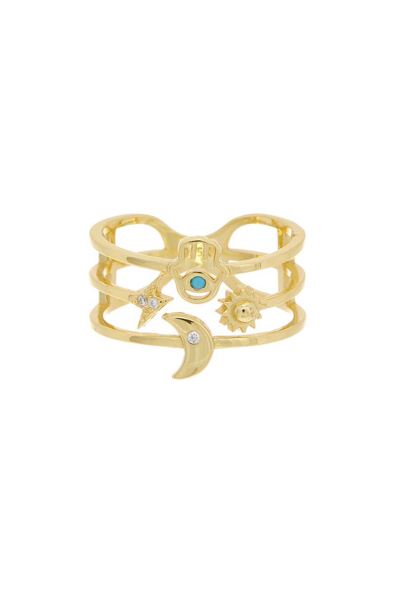 Cubic Zirconia Hamsa Multiband Ring, Main, color, YELLOW GOLD