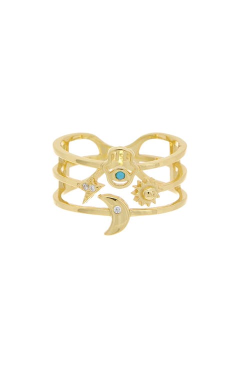 Cubic Zirconia Hamsa Multiband Ring