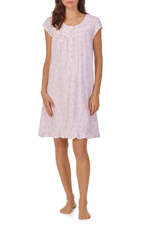 Shop Eileen West Floral Cap Sleeve Short Cotton Jersey Nightgown In Pink/print