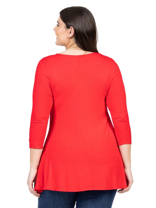 24seven Comfort Apparel Three Quarter Sleeve V-neck Tunic Top In Red