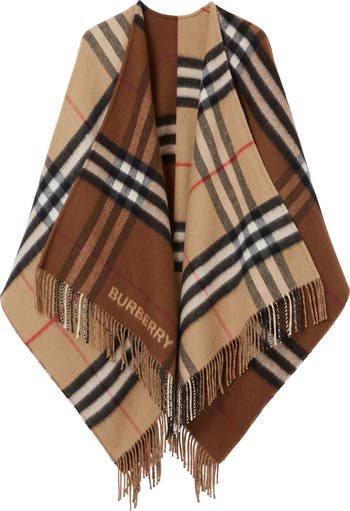 Contrast Check Wool Cashmere Cape