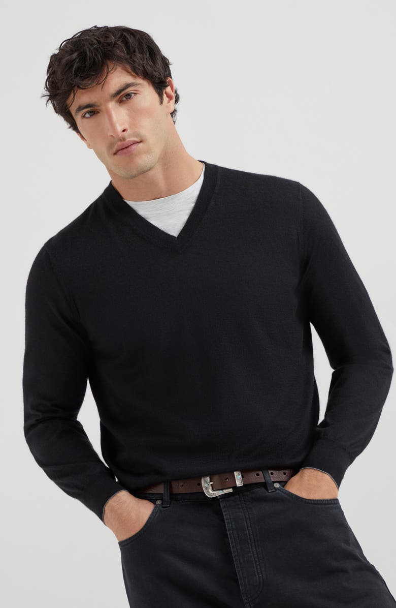 Brunello Cucinelli Cashmere and silk sweater, Alternate, color, Black