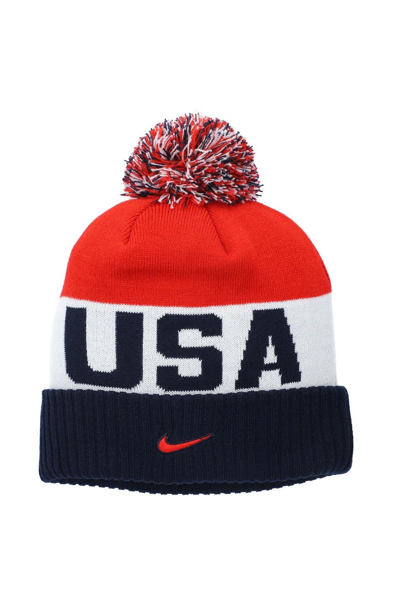Nike Men's Nike Navy Team USA Classic Stripe Cuffed Knit Hat with Pom, Alternate, color, 