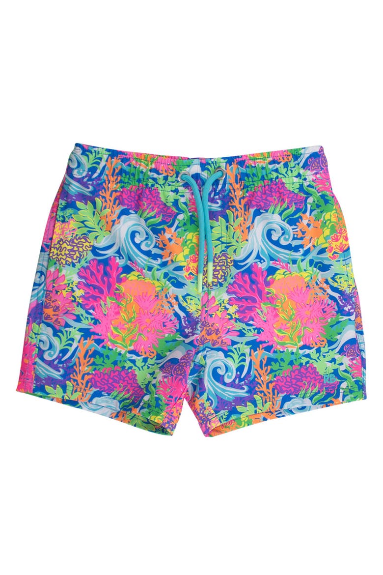 UPF50+ Sun Protected Stretch Swim Trunks, Main, color, Neon Ocean Coral