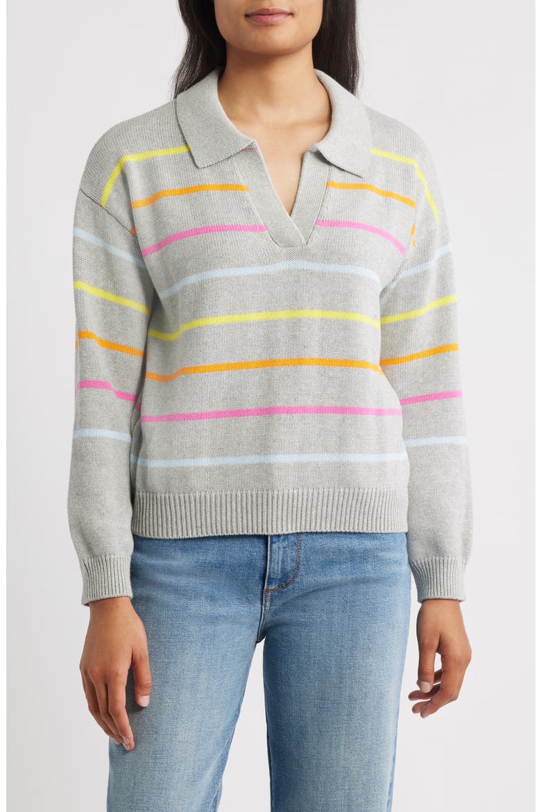 Stripe Johnny Collar Sweater, Main, color, GREY
