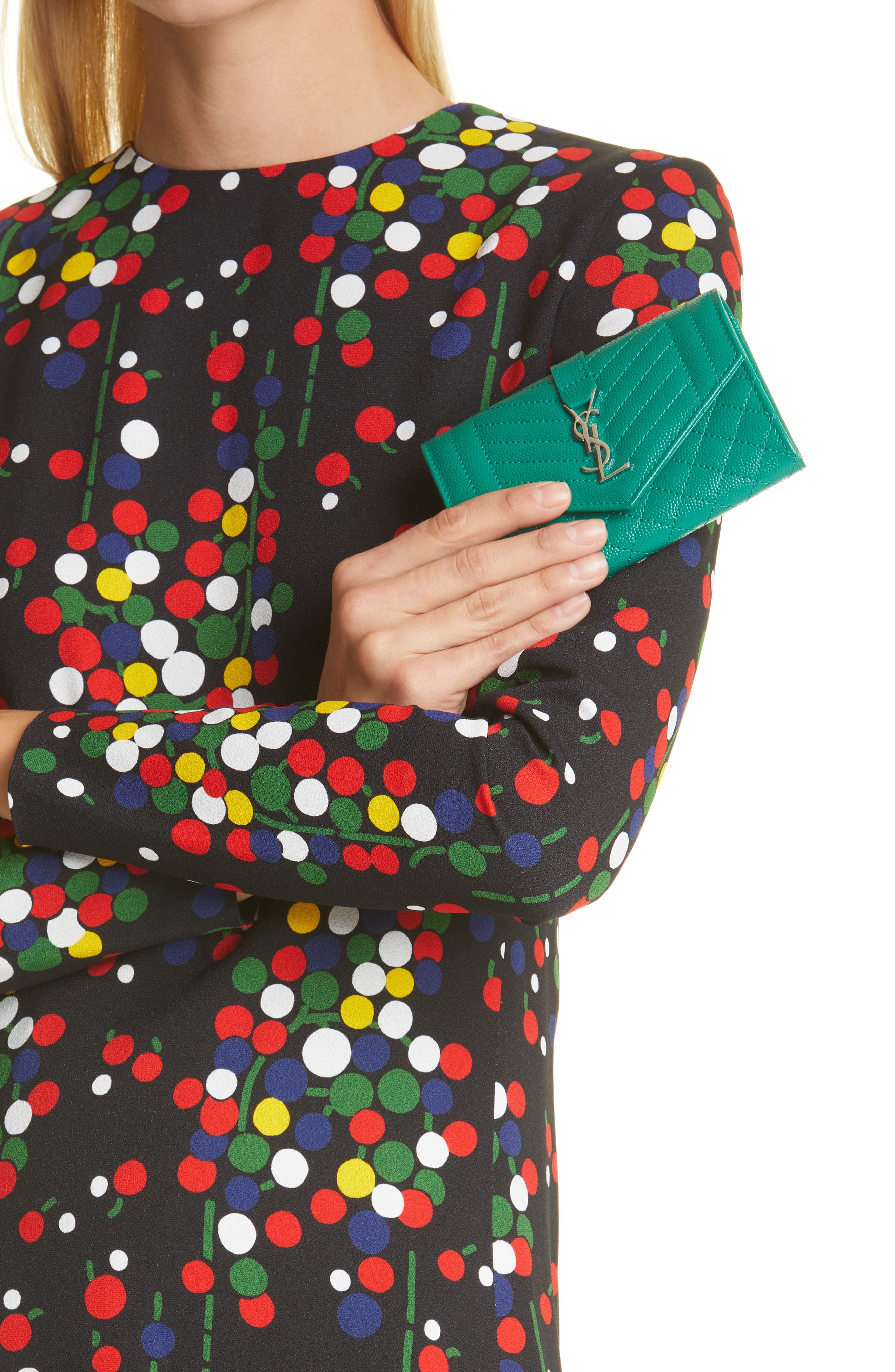 Small Matelassé Leather Envelope Wallet, Alternate, color, GREEN FIELD
