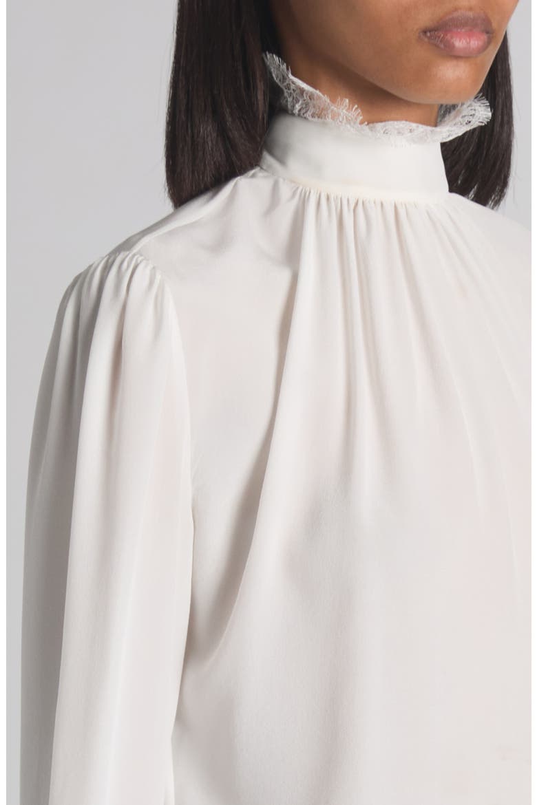 Lace Insert Silk Crêpe de Chine Top, Alternate, color, LIGHT IVORY