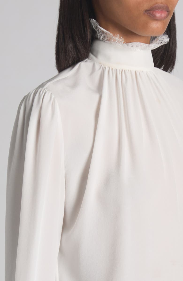 McQueen Lace Insert Silk Crêpe de Chine Top, Alternate, color, Light Ivory
