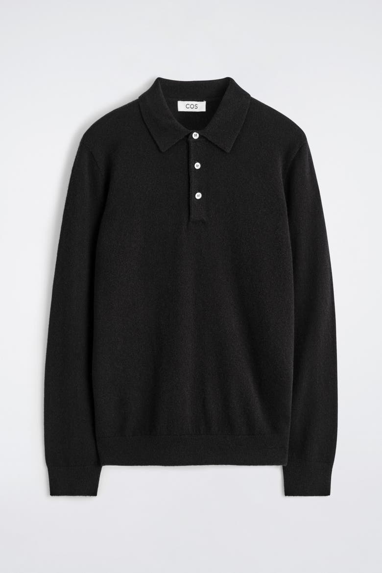 Seamless Cashmere Polo Shirt, Alternate, color, BLACK