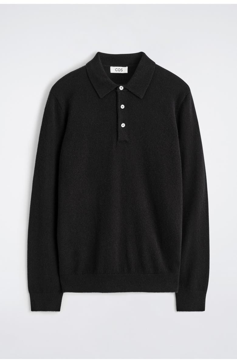 COS Seamless Cashmere Polo Shirt, Alternate, color, Black