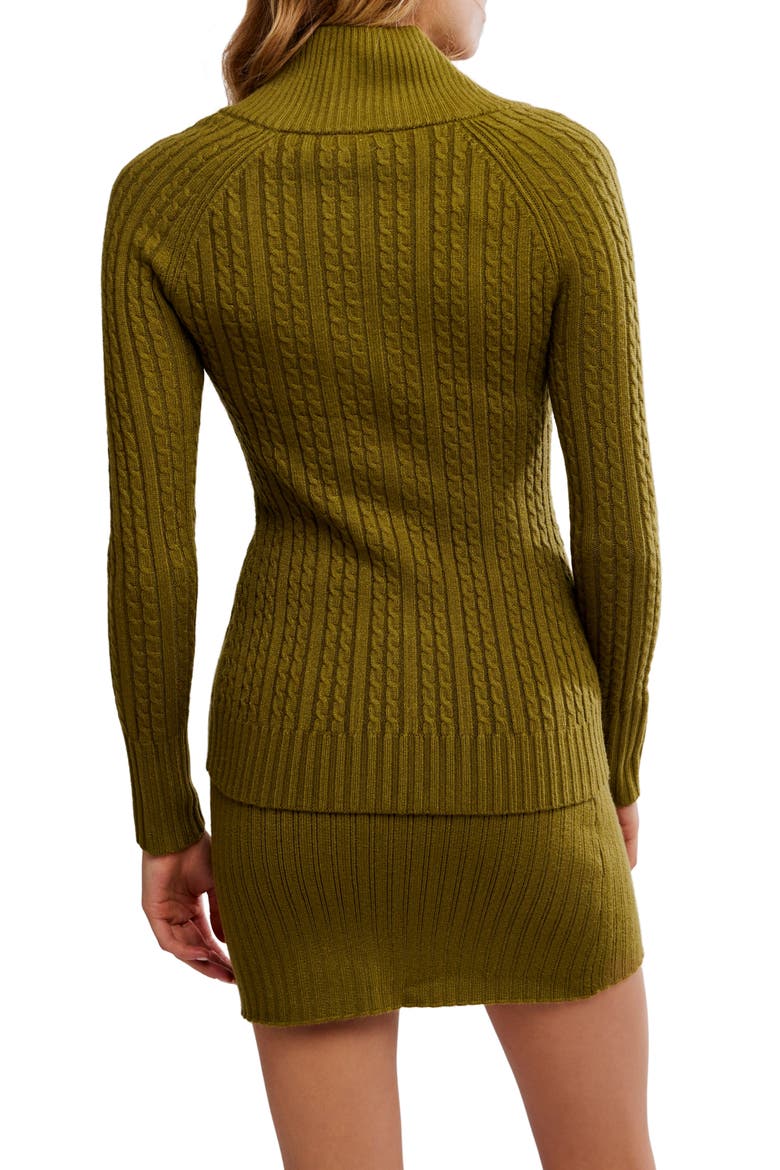 Eliza Cable Zip-Up Cardigan & Rib Miniskirt Set, Alternate, color, CARDAMON SEED