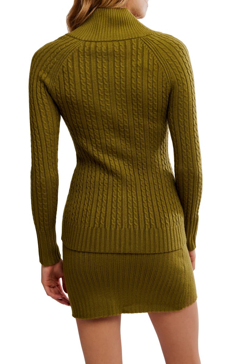 Free People Eliza Cable Zip-Up Cardigan & Rib Miniskirt Set, Alternate, color, Cardamon Seed