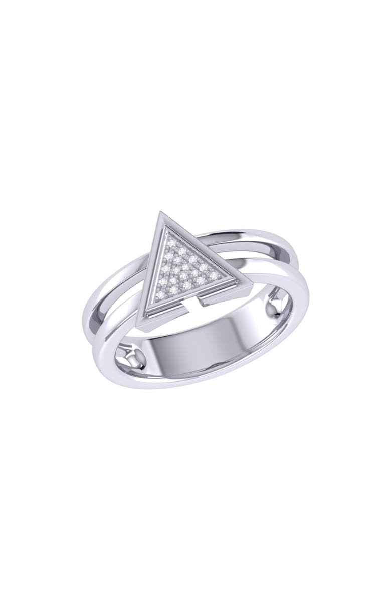 LuvMyJewelry On Point Triangle Sterling Silver Diamond Ring, Main, color, Silver