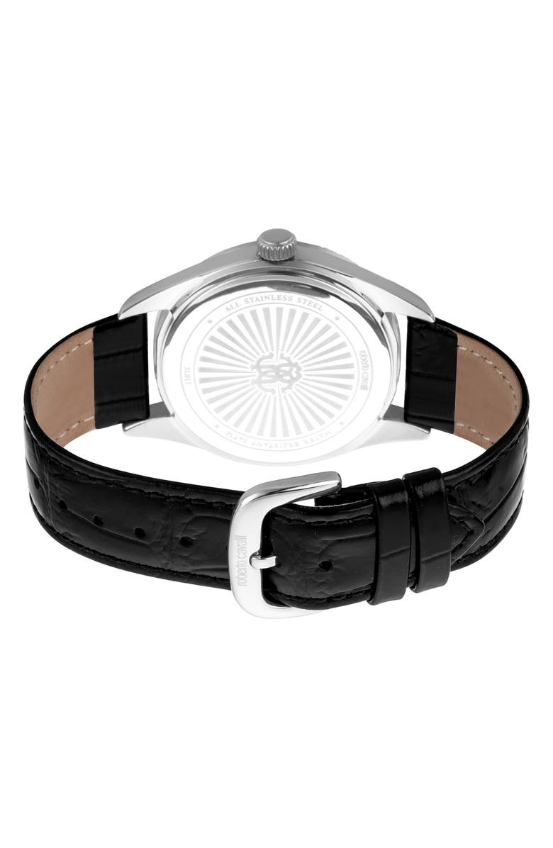 Roberto Cavalli Three-Hand Quartz Croc Embossed Leather Strap Watch, 39mm, Alternate, color, 