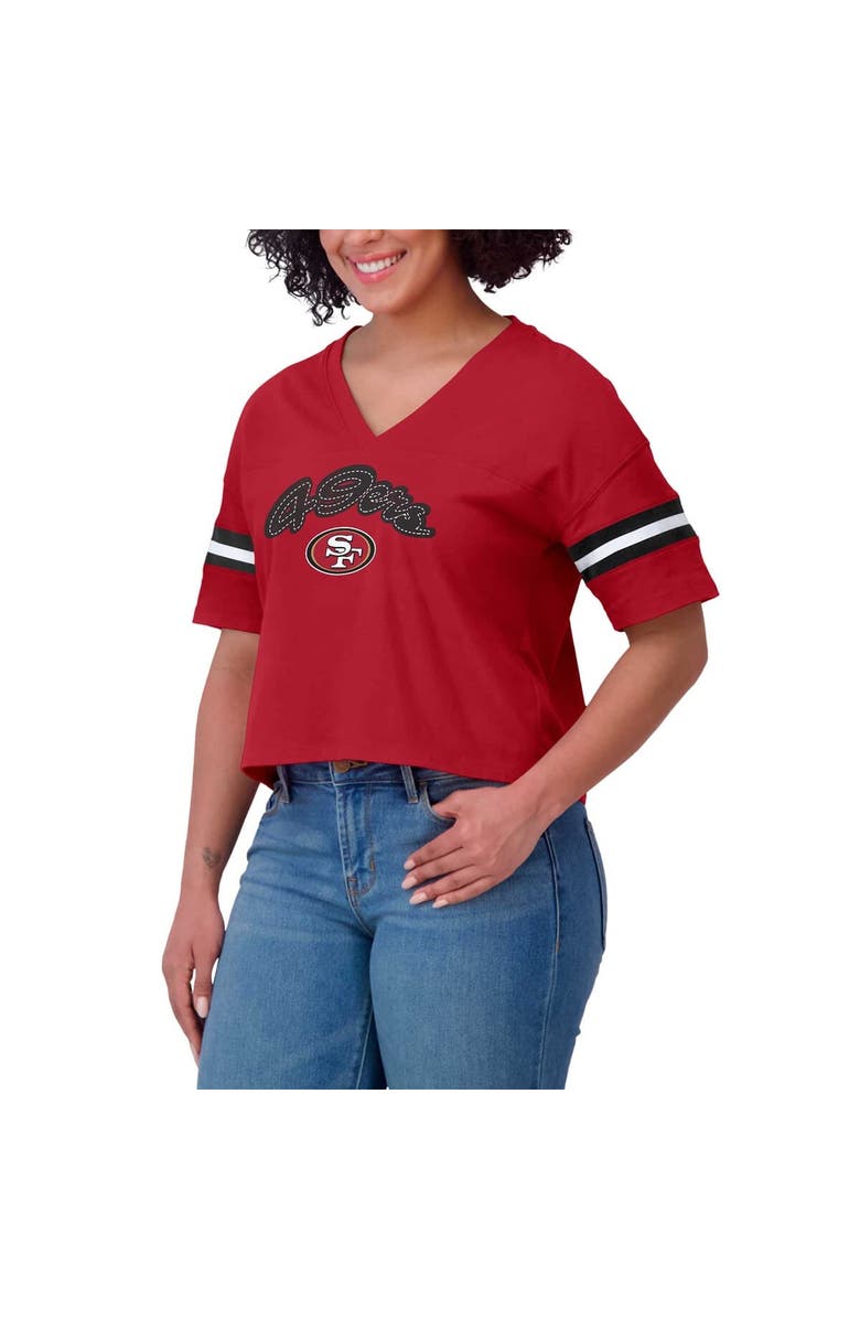 WEAR by Erin Andrews Women's WEAR by Erin Andrews Scarlet San Francisco 49ers Plus Size Color Block Boxy V-Neck T-Shirt, Alternate, color,