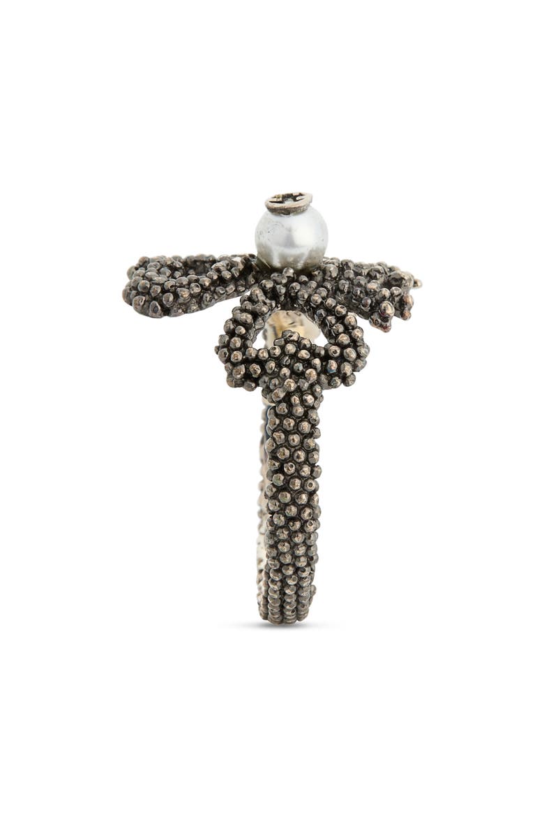 Beaded Aureco Clover & Interlocking-G Faux Pearl Ring, Alternate, color, SILVER WHITE