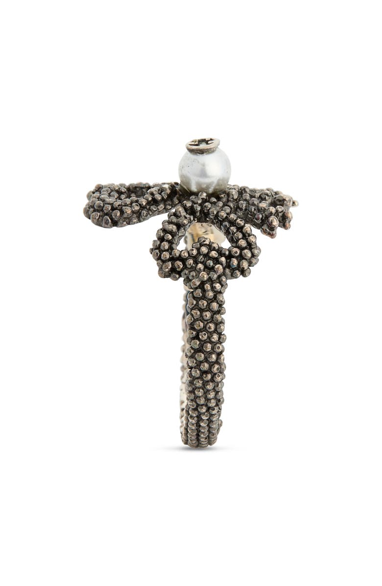Gucci Beaded Aureco Clover & Interlocking-G Faux Pearl Ring, Alternate, color, Silver White