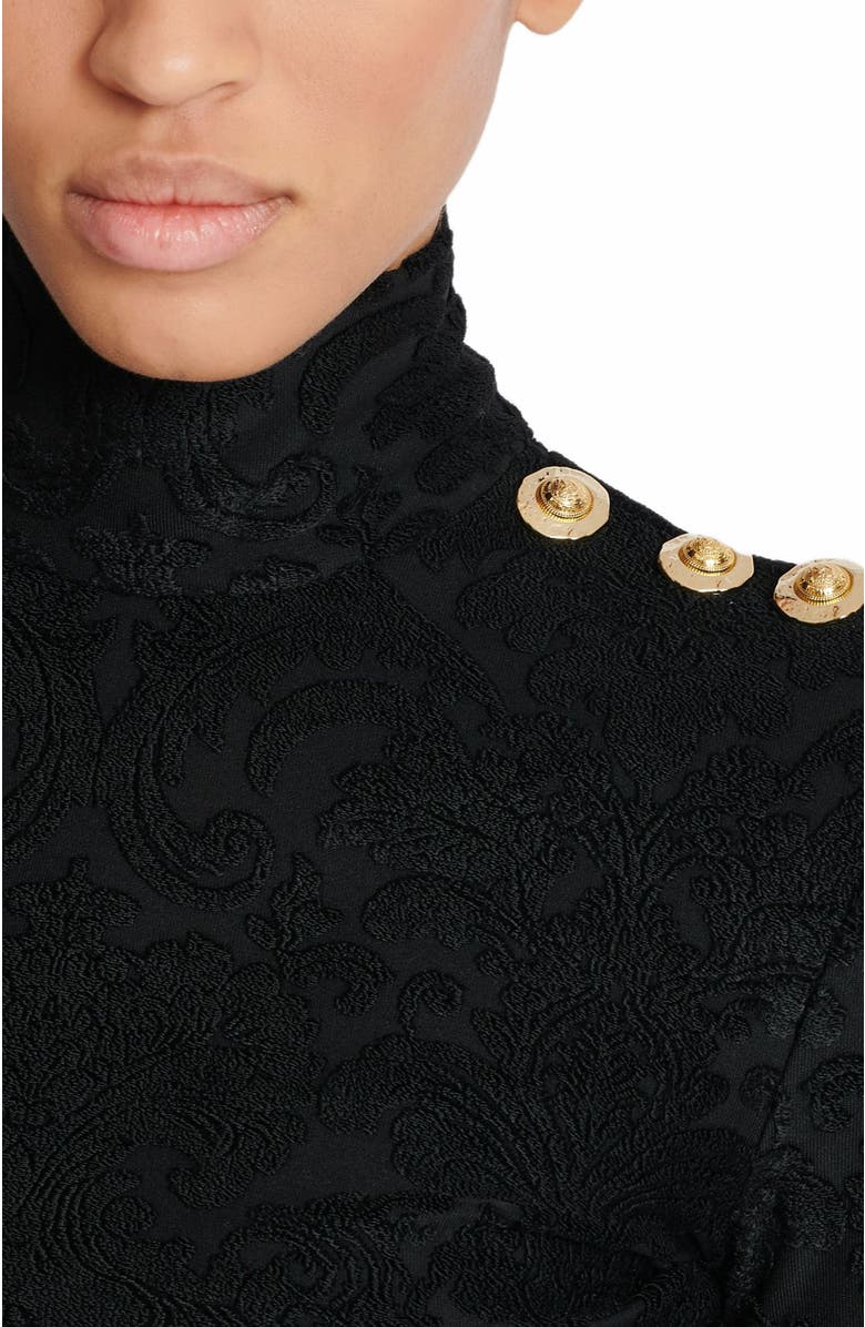 Balmain Baroque Pattern Long-Sleeved Top, Alternate, color, Black