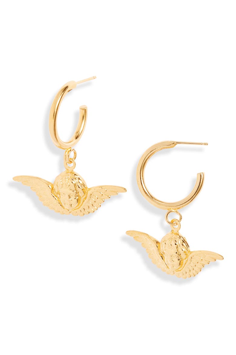 Angel Hoop Earrings, Main, color, GOLD