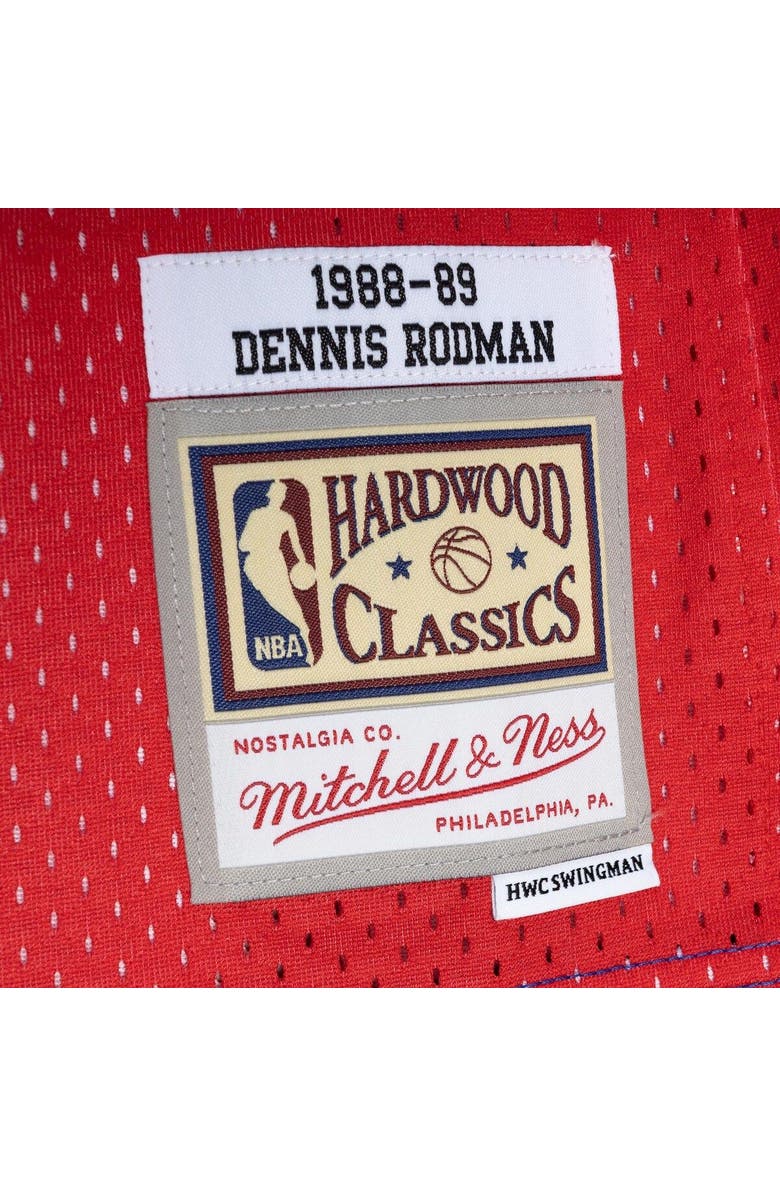 Mitchell & Ness Men's Mitchell & Ness Dennis Rodman Blue/Red Detroit Pistons Hardwood Classics 1988/89 Split Swingman Jersey, Alternate, color, 