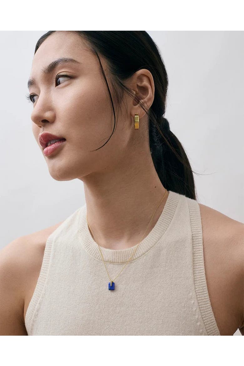 Gold Deco Lapis Pendant Necklace, Alternate, color, Lapis
