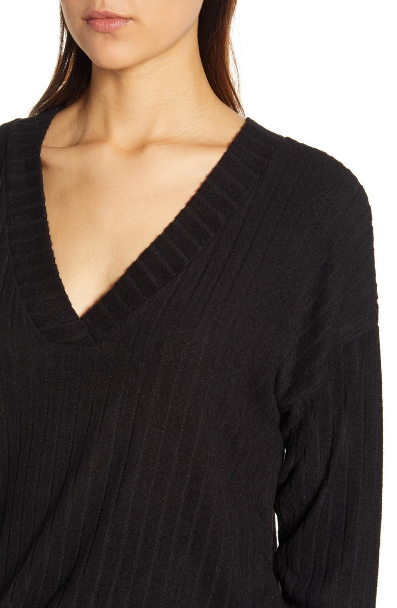 Bobeau Ribbed Knit Double V-Neck Top, Alternate, color,