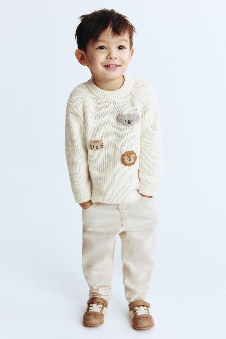 Motif-detail Jumper, Main, color, Cream/animals