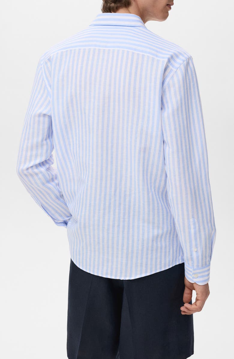 MANGO Regular Fit Stripe Slub Linen & Cotton Button-Up Shirt, Alternate, color, Blue