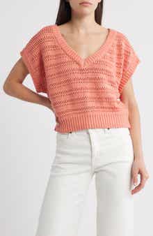 Cleobella Cece Short Sleeve Open Knit Organic Cotton Sweater