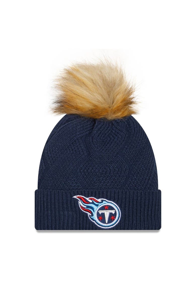 Women's New Era Navy Tennessee Titans Snowy Cuffed Knit Hat with Pom, Main, color, Navy