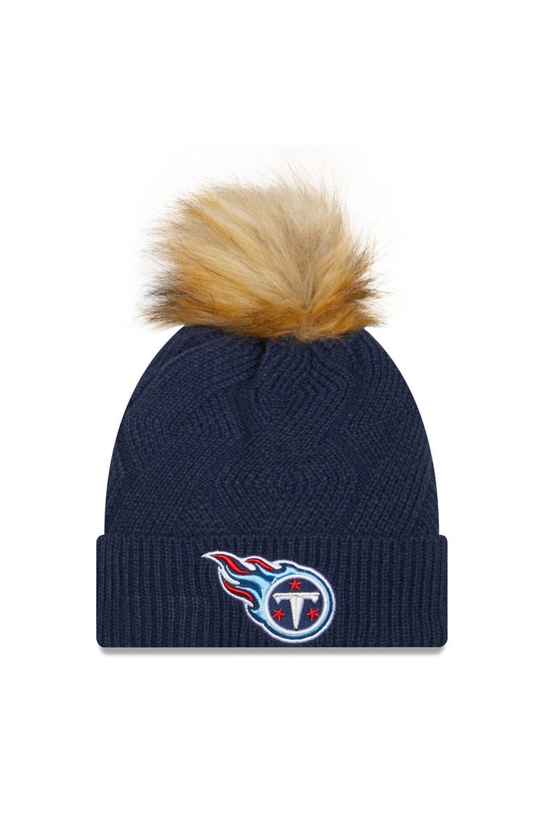 New Era Women's New Era Navy Tennessee Titans Snowy Cuffed Knit Hat with Pom, Main, color, Navy