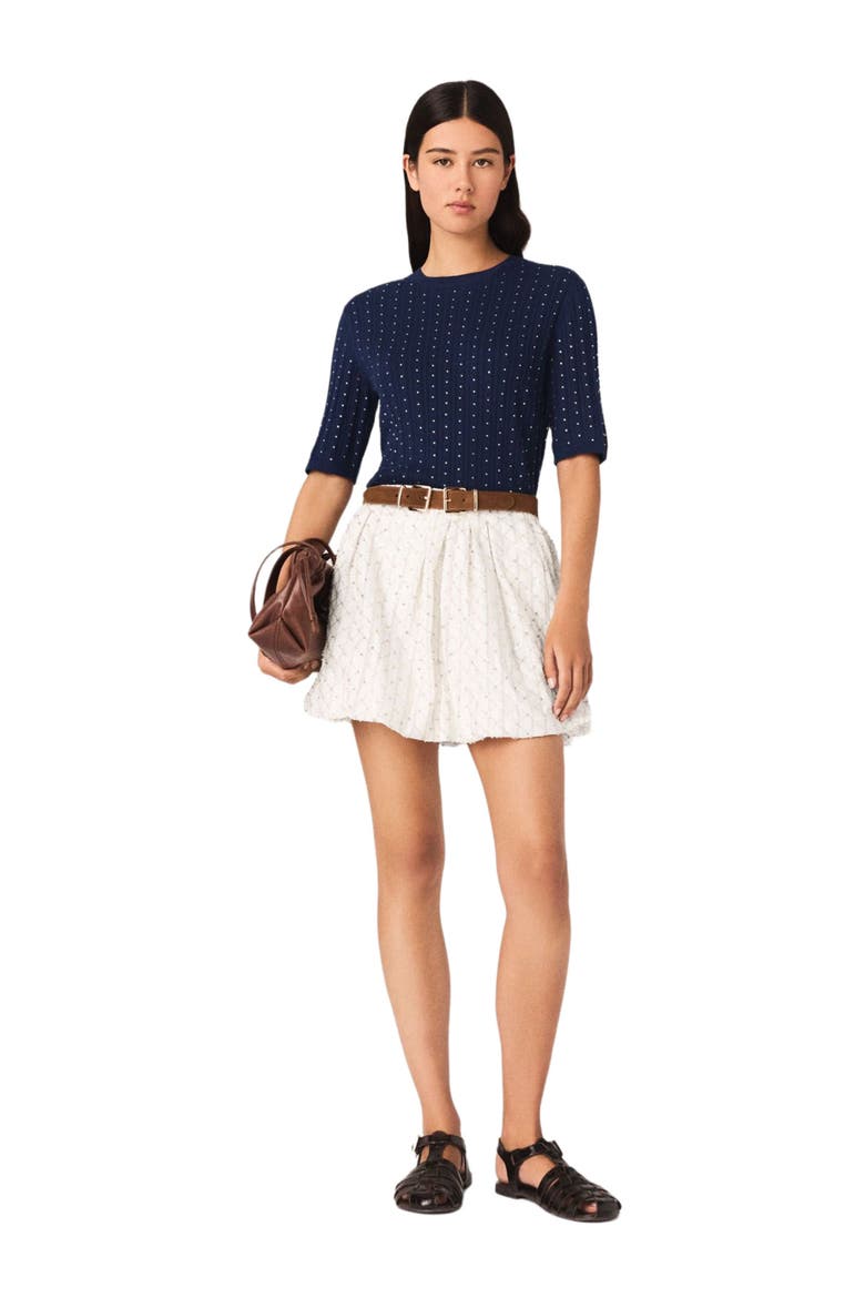 Round-neck rhinestone sweater, Alternate, color, Navy