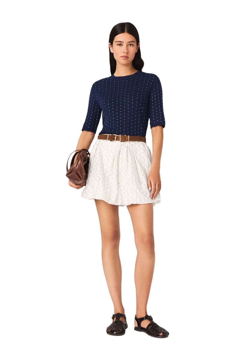 maje Round-neck rhinestone sweater, Alternate, color, Navy