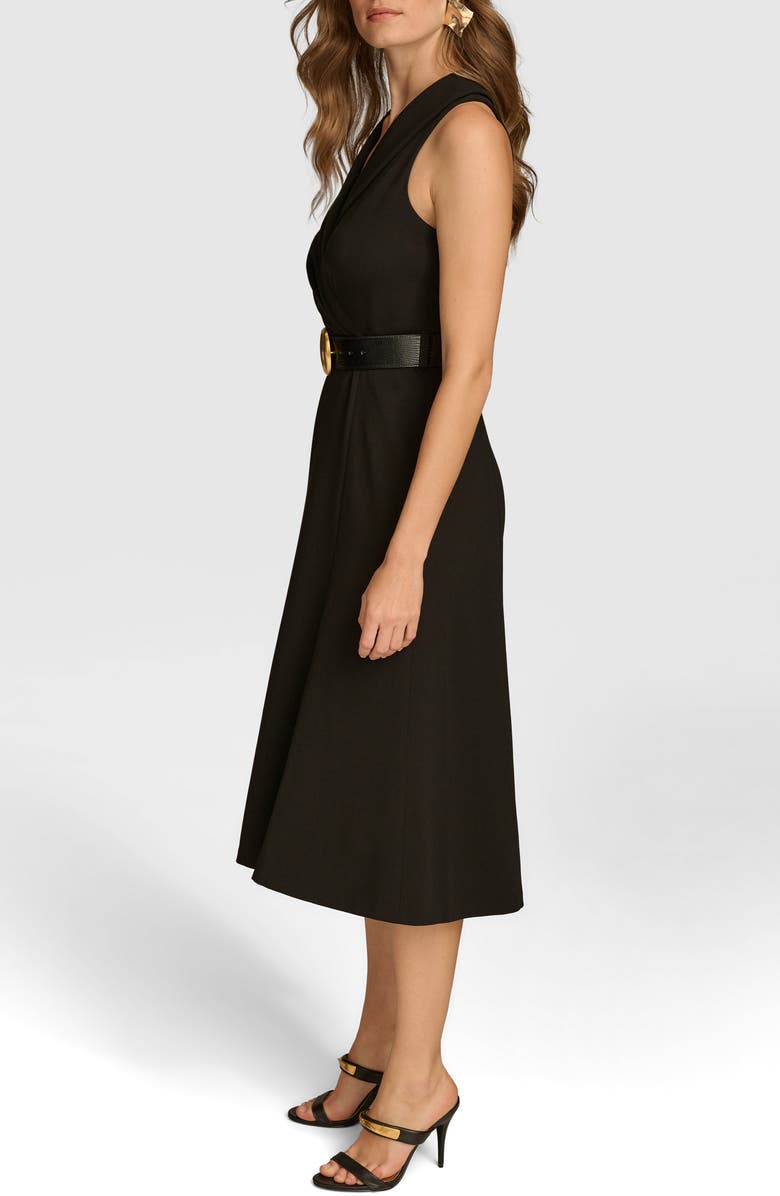 Donna Karan New York Sleeveless Belted A-Line Dress, Alternate, color, Black