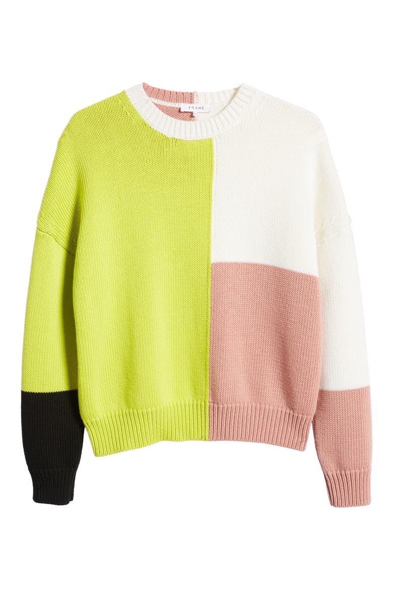 Gender Inclusive Colorblock Merino Wool Sweater, Alternate, color, FLASH LIME MULTI