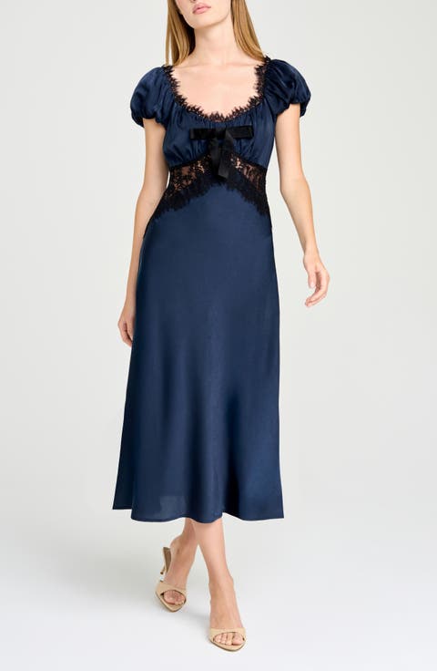 Mira Lace Trim Puff Sleeve Dress
