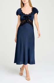 WAYF Mira Lace Trim Puff Sleeve Dress