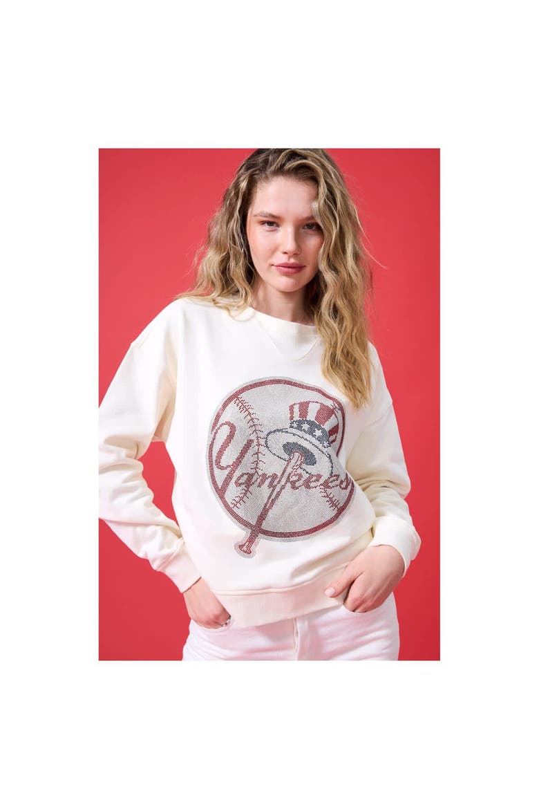 Women's Terez Cream New York Yankees Oversized Gemstone Logo Sweatshirt, Main, color, Cream