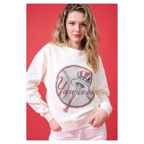 Women's Terez Cream New York Yankees Oversized Gemstone Logo Sweatshirt