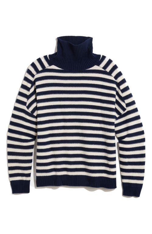 Vineyard Vines Stripe Rib Tall Mock Neck Cashmere Sweater In Blue