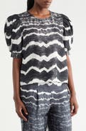 DKNY SPORTSWEAR Box Print Cotton Puff Sleeve Top