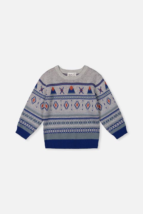 Jacquard Knit Fair Isle Ribbed Cuff Sweater
