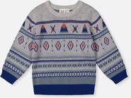 Deux par Deux Jacquard Knit Fair Isle Ribbed Cuff Sweater