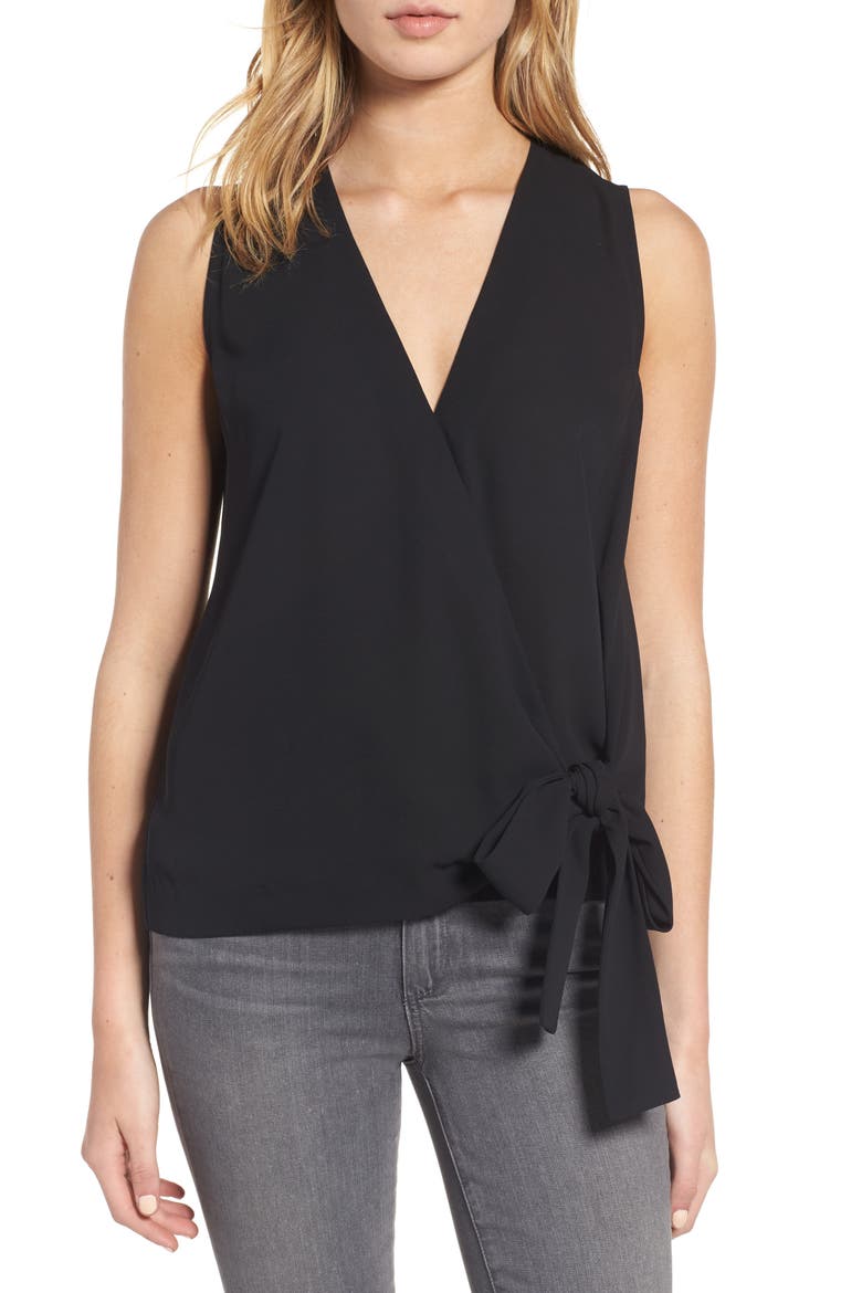 Tie Front Sleeveless Top, Main, color, BLACK