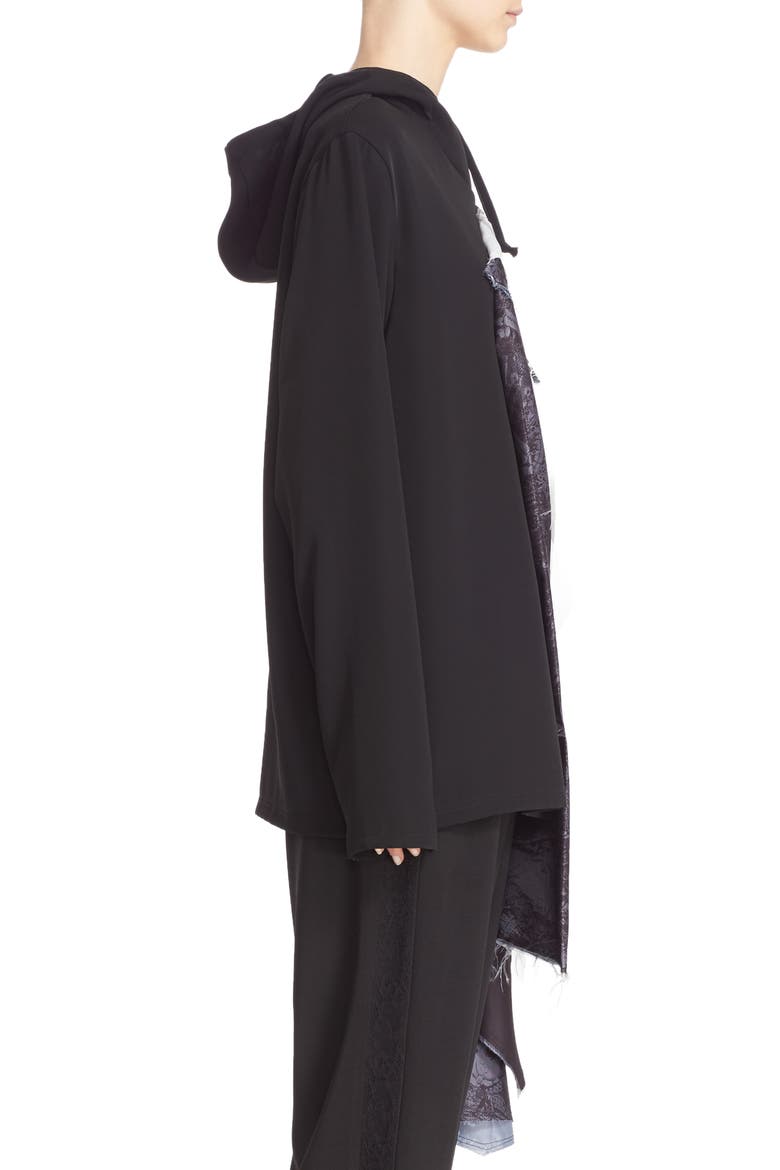 Lace Print Hooded Blouse, Alternate, color, BLACK